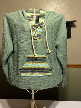 SO Light Green Hooded Baja-Style Sweatshirt with Multicolor Accents / large